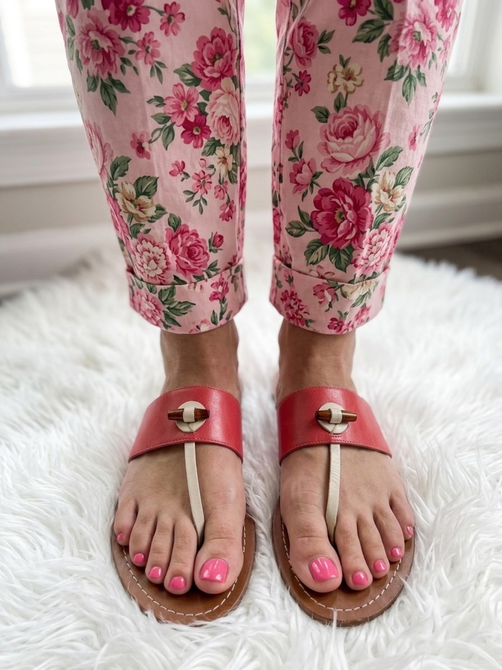 Frances Valentine Pink Leather Sandal 10
White And Brown